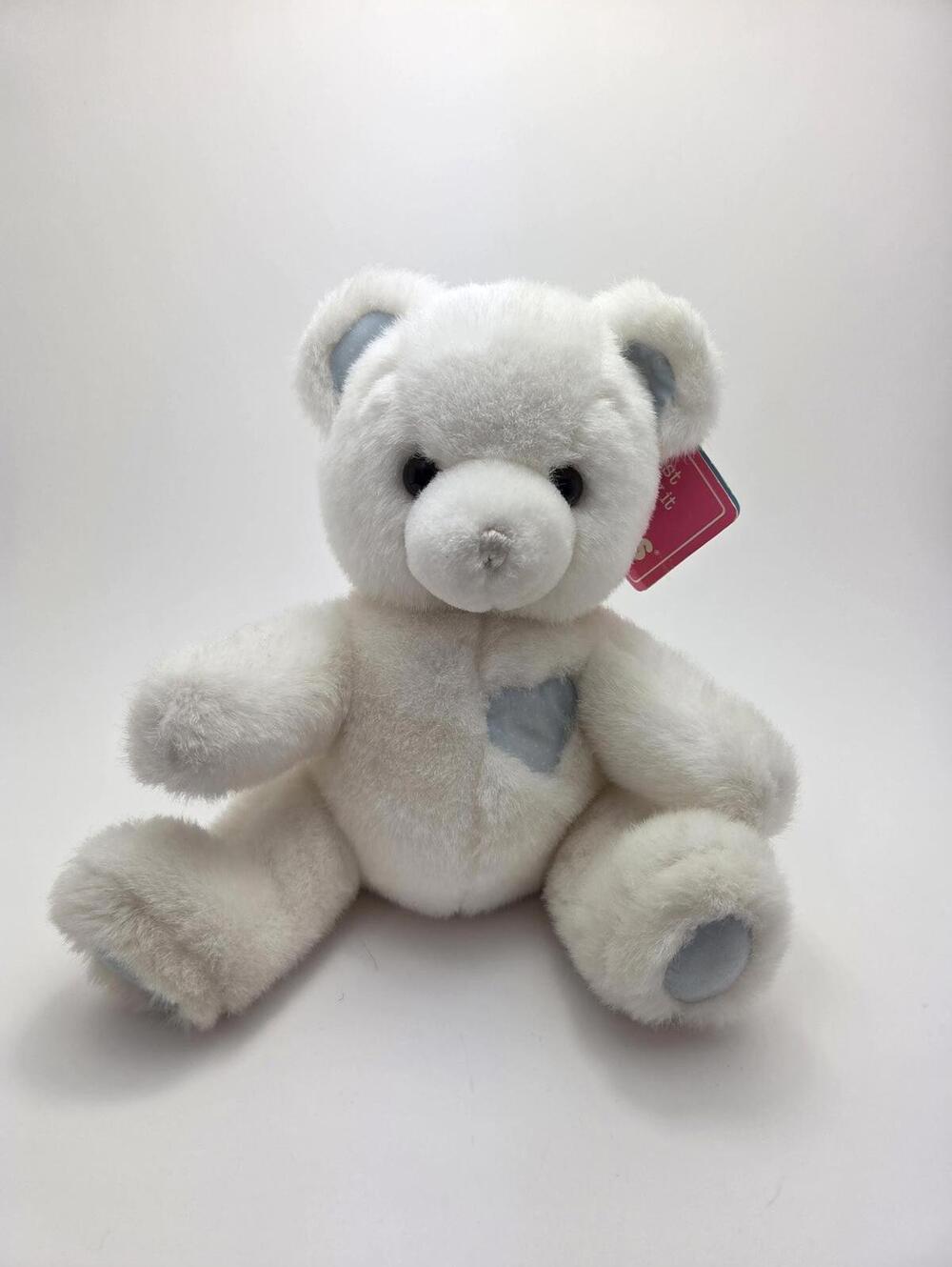 Russ "Squeakums" the White Teddy Bear Plush Blue Heart Vintage Rare (10 inch)